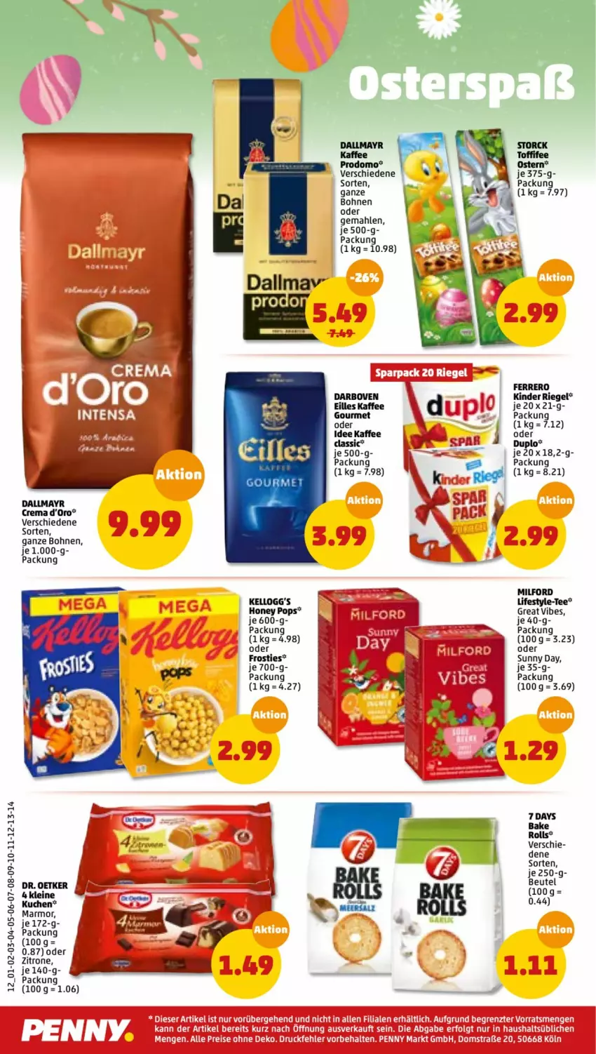 Aktueller Prospekt Penny - Prospekte - von 28.03 bis 02.04.2022 - strona 12 - produkty: beutel, bohne, bohnen, dallmayr, duplo, eis, ferrero, Frosties, kaffee, Kinder, kinder riegel, LG, milford, prodomo, reis, riegel, tee, Ti, zitrone, ZTE