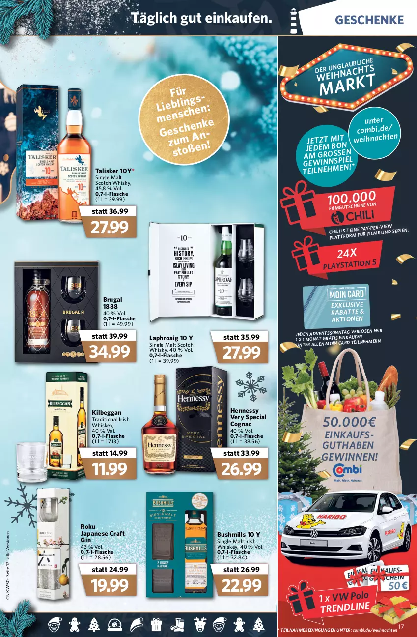 Aktueller Prospekt Combi - Prospekte - von 13.12 bis 18.12.2021 - strona 19 - produkty: chili, Cognac, flasche, gin, irish whiskey, kilbeggan, laphroaig, lays, scotch, scotch whisky, single malt, Ti, weihnachten, whiskey, whisky