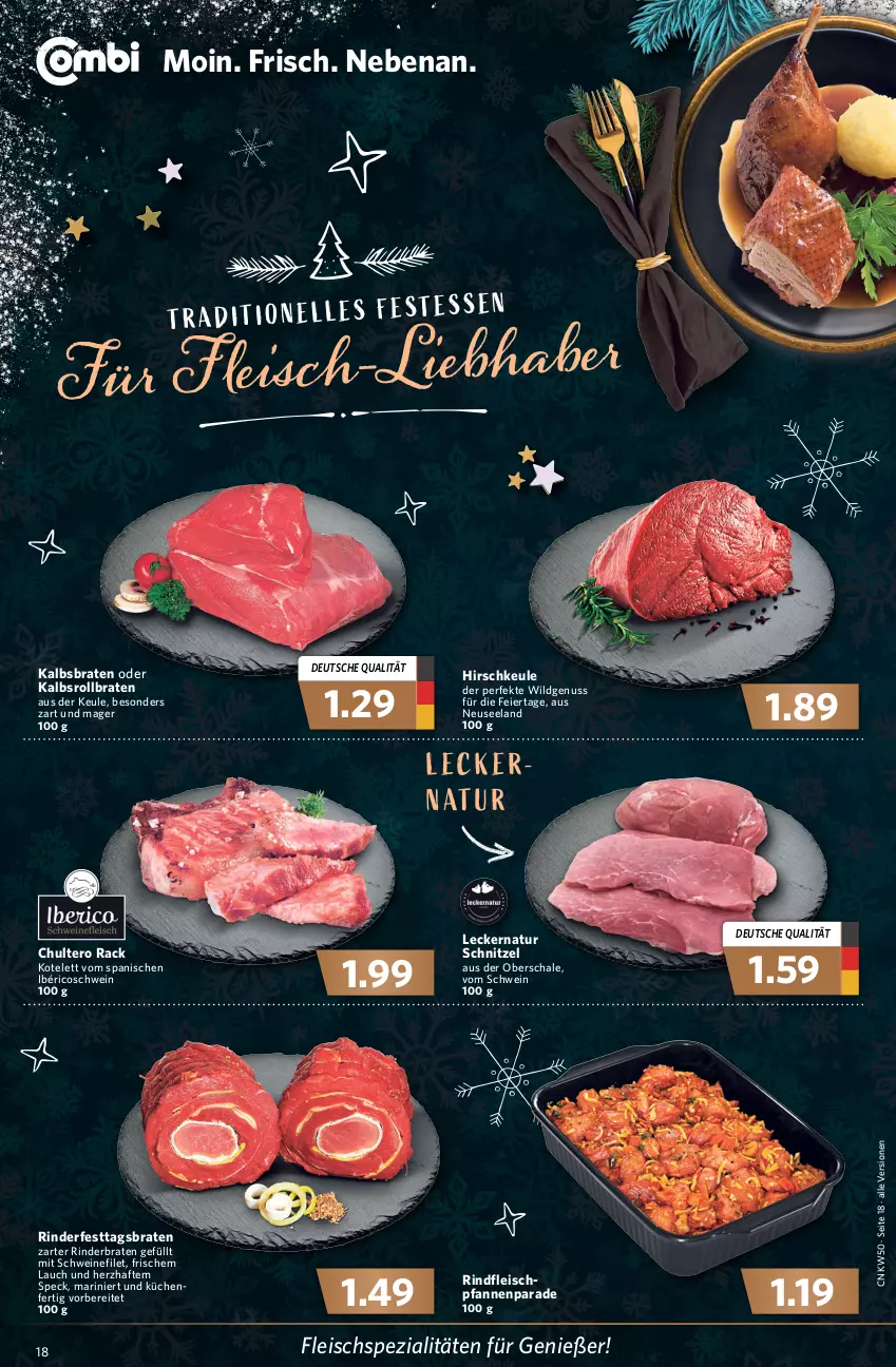 Aktueller Prospekt Combi - Prospekte - von 13.12 bis 18.12.2021 - strona 20 - produkty: braten, eier, eis, Elan, filet, fleisch, HP, kotelett, küche, Küchen, natur, nuss, pfanne, pfannen, rind, rinder, rinderbraten, rindfleisch, rollbraten, Schal, Schale, schnitzel, schwein, schweine, schweinefilet, Speck, Spezi, Ti, wein, weine, Wild