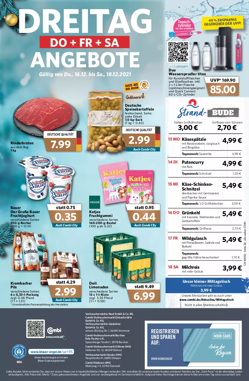 Aktueller Prospekt Combi - Prospekte - von 13.12 bis 18.12.2021 - strona 30 - produkty: angebot, angebote, auer, axe, Bau, Bauer, Becher, beere, beeren, Berger, Bergkäse, beutel, braten, curry, deit, drucker, eis, elle, Engel, erde, felix, fisch, fische, Fischer, flasche, frucht, fruchtgummi, fruchtjoghurt, Gegrillte Hähnchenschenkel, glasflasche, grill, grillhähnchen, grillhaxe, grütze, gulasch, hähnchenschenkel, Haxe, henkel, joghur, joghurt, kartoffel, kartoffeln, Käse, kasseler, katjes, kerze, krombache, krombacher, krombacher pils, leine, limo, limonade, limonaden, Mett, metten, Mettenden, milch, milchreis, mit gemüse, mit röstzwiebeln, paprika, pils, pute, Rauch, reis, rind, rinder, rinderbraten, röstzwiebeln, rotkohl, sac, salz, sauce, schenkel, schinken, schnitzel, schwein, snack, spareribs, spülmaschinen, teller, Ti, tisch, wasser, wassersprudler, wein, Wild, zwiebel, zwiebeln