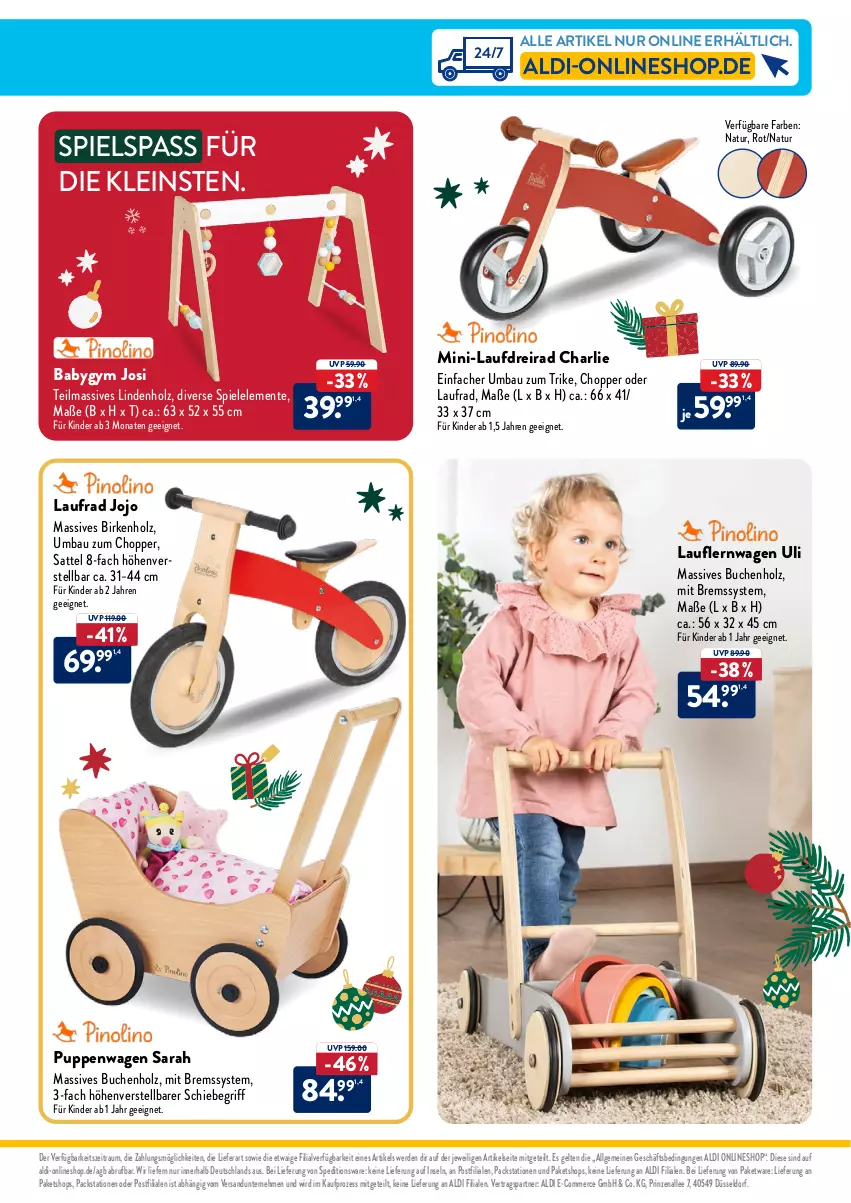 Aktueller Prospekt Aldi Nord - Weihnachten: Spielzeug - von 23.10 bis 14.12.2023 - strona 43 - produkty: aldi, Bau, buch, Dreirad, ente, erde, Holz, Kinder, Laufrad, LG, natur, Puppe, Puppenwagen, sattel, Spiele, Ti