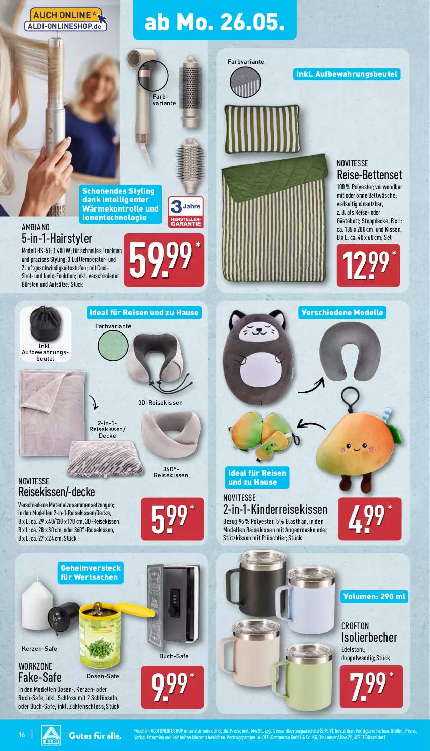 Aktueller Prospekt Aldi Nord - Von Montag - von 26.05 bis 31.05.2025 - strona 18 - produkty: aldi, ambia, Augenmaske, Becher, bett, Betten, bettwäsche, beutel, buch, bürste, bürsten, Crofton, decke, dell, edelstahl, eis, elle, ente, Gästebett, Intel, isolierbecher, kerze, Kinder, kissen, Maske, Mode, ndk, Plüsch, reis, Ria, rwe, sac, Schal, Schale, Steppdecke, Ti