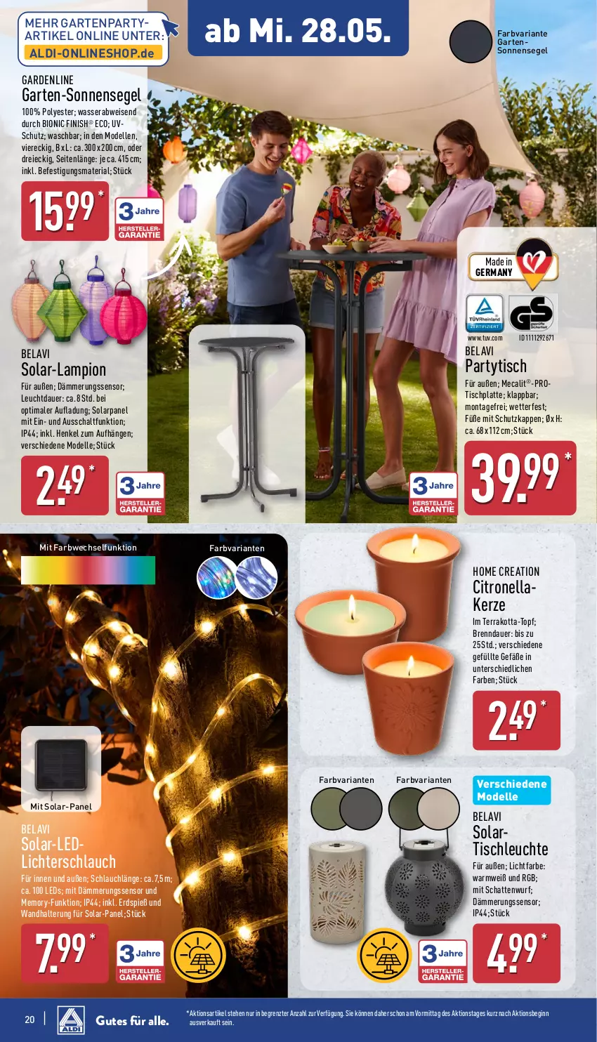 Aktueller Prospekt Aldi Nord - Von Montag - von 26.05 bis 31.05.2025 - strona 22 - produkty: aldi, auer, bio, dell, eis, elle, Finish, Garten, Germ, gin, henkel, HP, kerze, latte, leds, Leuchte, Mode, Ria, Schal, schlauch, sonnensegel, Ti, tisch, tischleuchte, tischplatte, topf, wandhalterung, wasser, ZTE