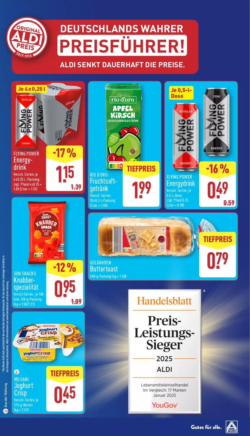 Aktueller Prospekt Aldi Nord - Von Montag - von 26.05 bis 31.05.2025 - strona 3 - produkty: aldi, auer, Becher, butter, Buttertoast, drink, eis, frucht, fruchtsaft, fruchtsaftgetränk, getränk, joghur, joghurt, lebensmittel, Rauch, reis, saft, snack, snacks, Spezi, Sun Snacks, Ti, tiefpreis, toast, Yo