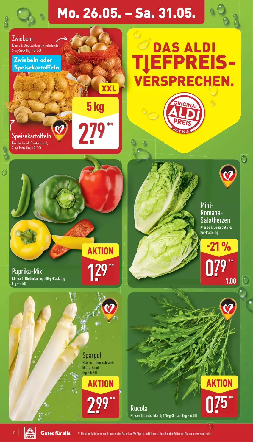 Aktueller Prospekt Aldi Nord - Von Montag - von 26.05 bis 31.05.2025 - strona 4 - produkty: aldi, cola, eis, paprika, reis, Romanasalat, rucola, sac, salat, salatherzen, Schal, Schale, spargel, Ti, ZTE, zwiebel, zwiebeln