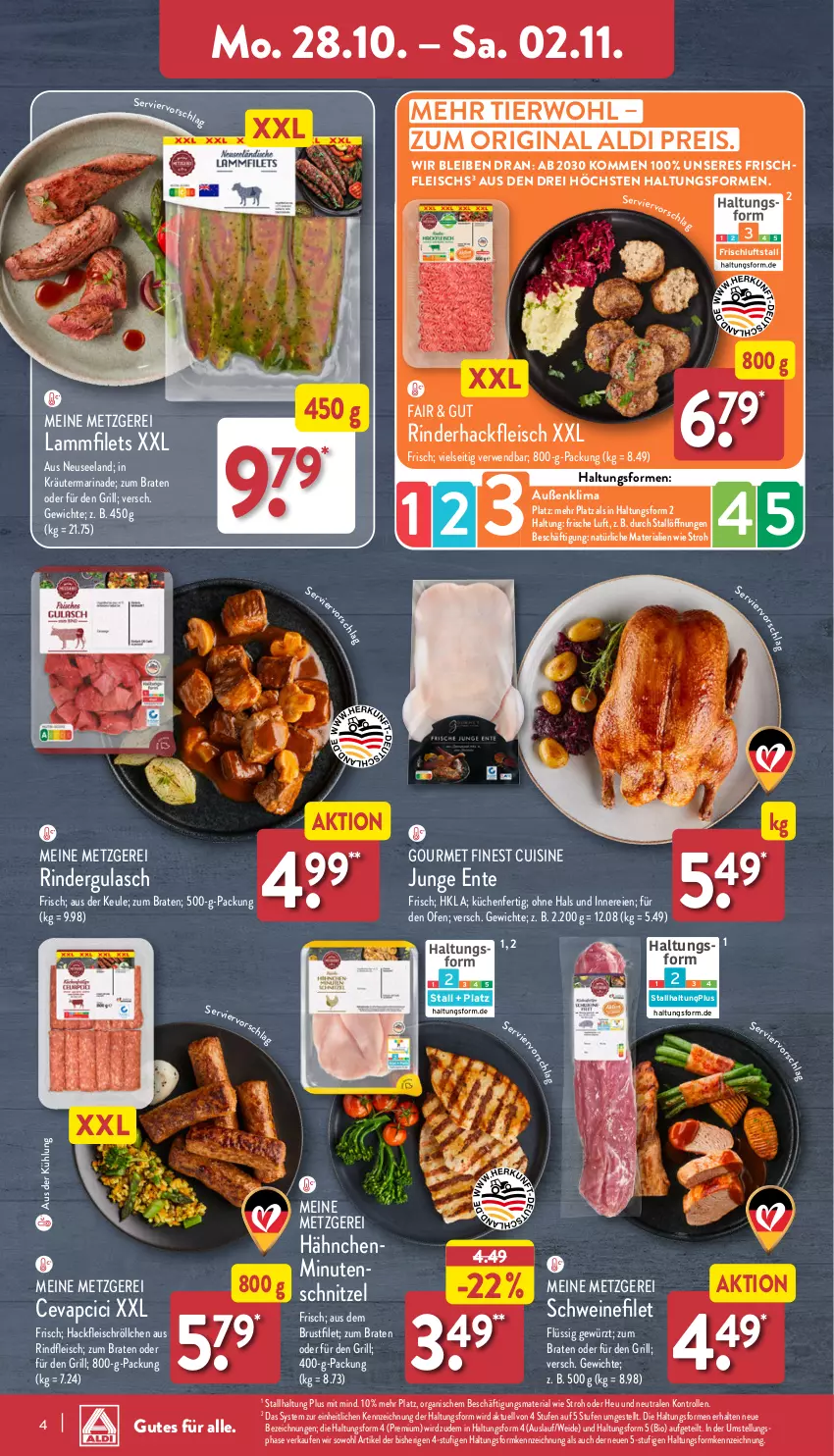 Aktueller Prospekt Aldi Nord - Von Montag - von 28.10 bis 02.11.2024 - strona 4 - produkty: aldi, bio, braten, brustfilet, cevapcici, eis, Elan, ente, filet, filets, fleisch, gewürz, gin, grill, gulasch, hackfleisch, Heu, kräuter, küche, Küchen, lamm, Lammfilets, marinade, Ofen, reis, Ria, rind, rinder, rindergulasch, rinderhackfleisch, rindfleisch, rwe, schnitzel, schwein, schweine, schweinefilet, Ti, wein, weine