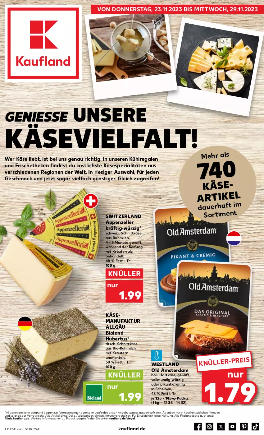 Aktueller Prospekt Kaufland - Prospekt - von 23.11 bis 29.11.2023 - strona 49 - produkty: angebot, angebote, appenzeller, auer, bio, bioland, eis, elle, Faktu, hartkäse, Käse, kräuter, kräutern, kühlregal, LG, mac, Mantel, milch, Old Amsterdam, regal, reifen, schnittkäse, Spezi, Ti, ZTE