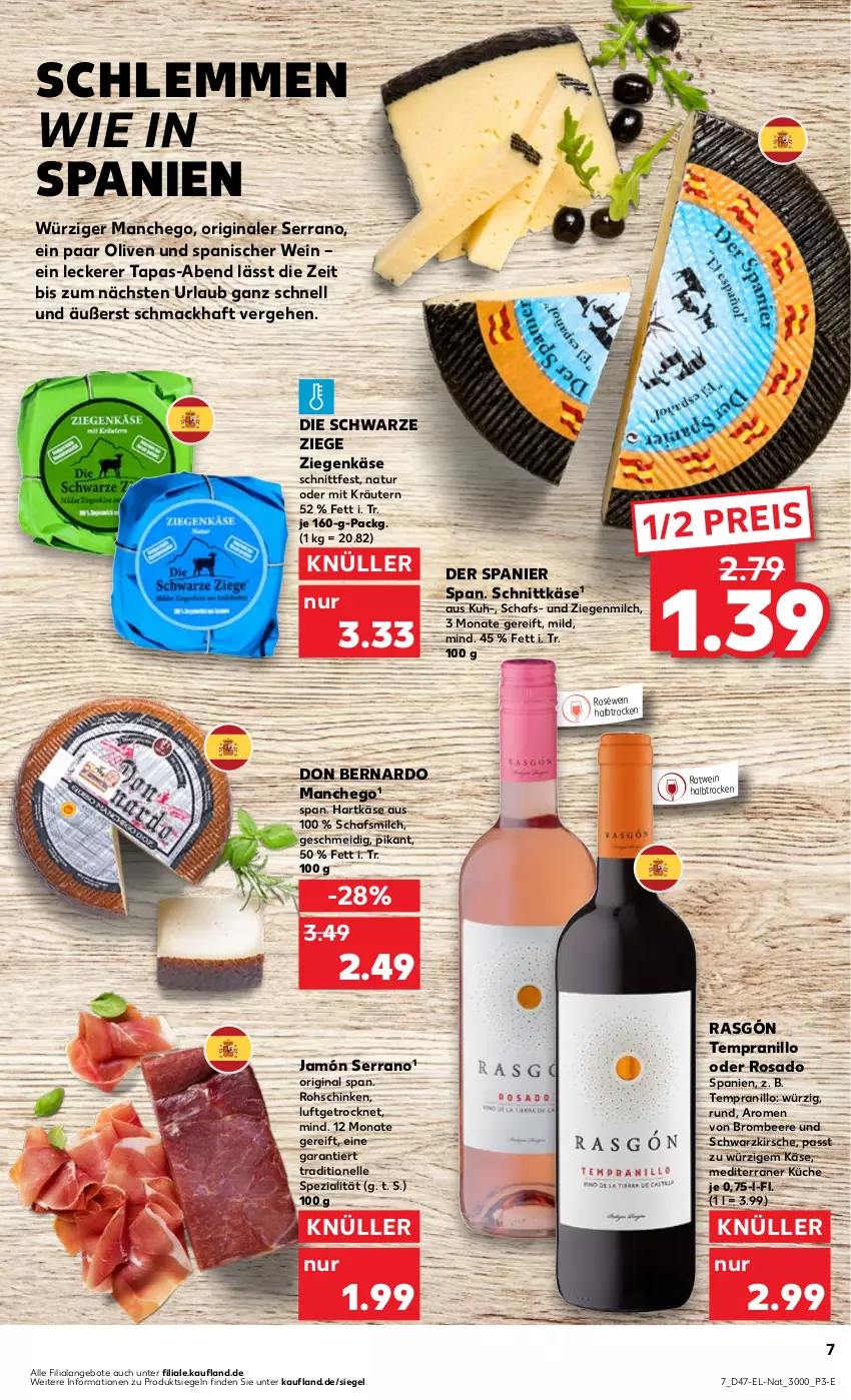 Aktueller Prospekt Kaufland - Prospekt - von 23.11 bis 29.11.2023 - strona 55 - produkty: angebot, angebote, beere, brombeere, eis, elle, gin, hartkäse, jamón serrano, Käse, kirsch, kirsche, kräuter, kräutern, küche, mac, Manchego, milch, natur, olive, oliven, reis, rohschinken, roséwein, rotwein, schinken, schnittkäse, serrano, Spezi, Tapas, tempranillo, Ti, wein, ziegenkäse