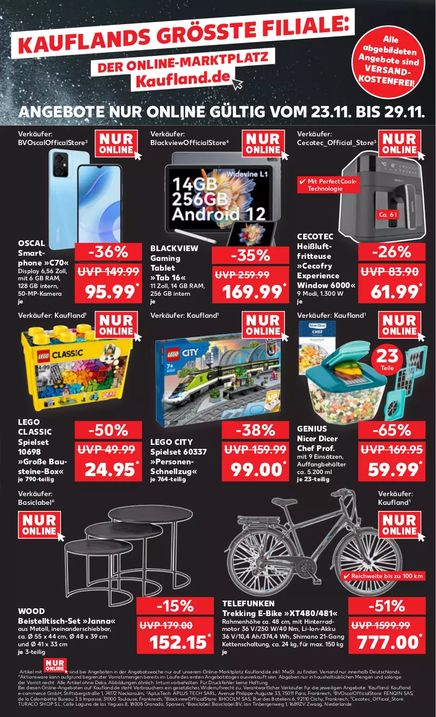 Aktueller Prospekt Kaufland - Prospekt - von 23.11 bis 29.11.2023 - strona 59 - produkty: akku, angebot, angebote, aust, Bau, Behälter, beistelltisch, bett, E-Bike, eis, fritteuse, grana, Heißluftfritteuse, kamera, Kette, lack, LEGO City, li-ion-akku, Rana, Rauch, Schal, shimano, smartphone, tablet, telefunken, Ti, tisch, ZTE