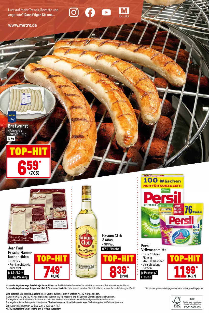 Aktueller Prospekt Metro - Food - von 04.08 bis 10.08.2022 - strona 16 - produkty: abholpreise, angebot, angebote, bratwurst, eis, flammkuchen, flasche, getränk, getränke, Havana Club, ilag, kuchen, lamm, LG, Metro, metro gastro, Palette, persil, preisvorteil, Rauch, regal, reis, rezept, rezepte, rwe, Ti, top-hit, vollwaschmittel, waschmittel, wurst