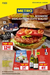 Gazetka promocyjna Metro - Food - Gazetka - ważna od 10.08 do 10.08.2022 - strona 1 - produkty: brut, brut dargent, burger, chardonnay, de blancs, eis, fisch, flasche, fleisch, frucht, getränk, getränke, lack, lamm, mac, Metro, milch, natur, Palette, pfirsich, salakis, sim, Ti, tisch, top-hit