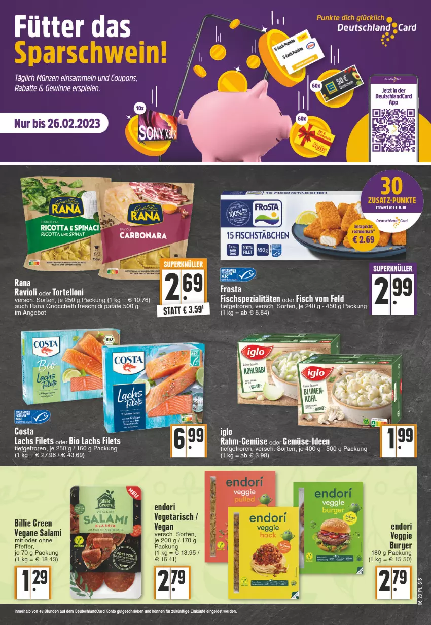 Aktueller Prospekt E Center - Angebote der Woche - von 06.02 bis 11.02.2023 - strona 15 - produkty: angebot, bio, Bona, burger, erde, filet, filets, fisch, Fischspezialitäten, lachs, pfeffer, rahm-gemüse, Rana, ricotta, salami, Spezi, tee, Ti, veggie