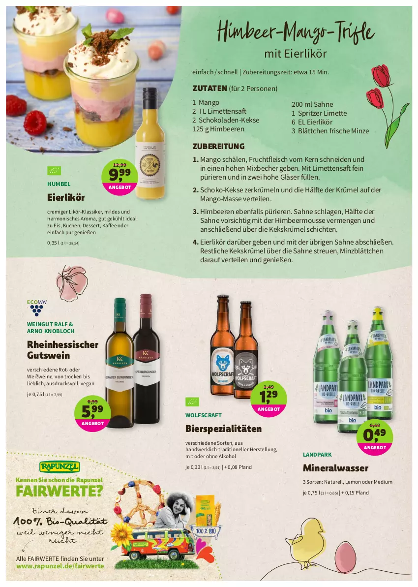 Aktueller Prospekt Denns Biomarkt - Prospekte - von 11.04 bis 26.04.2022 - strona 10 - produkty: alkohol, Alwa, angebot, Becher, beere, beeren, bier, bierspezialitäten, bio, dessert, eier, eierlikör, eis, elle, fleisch, frucht, fruchtfleisch, Gläser, himbeer, himbeere, himbeeren, kaffee, keks, kekse, kuchen, likör, limette, limetten, mango, Mett, metten, mineralwasser, minze, mousse, natur, ohne alkohol, rel, rwe, saft, sahne, schoko, schokolade, schokoladen, Spezi, Ti, wasser, wein, weine, Weißwein