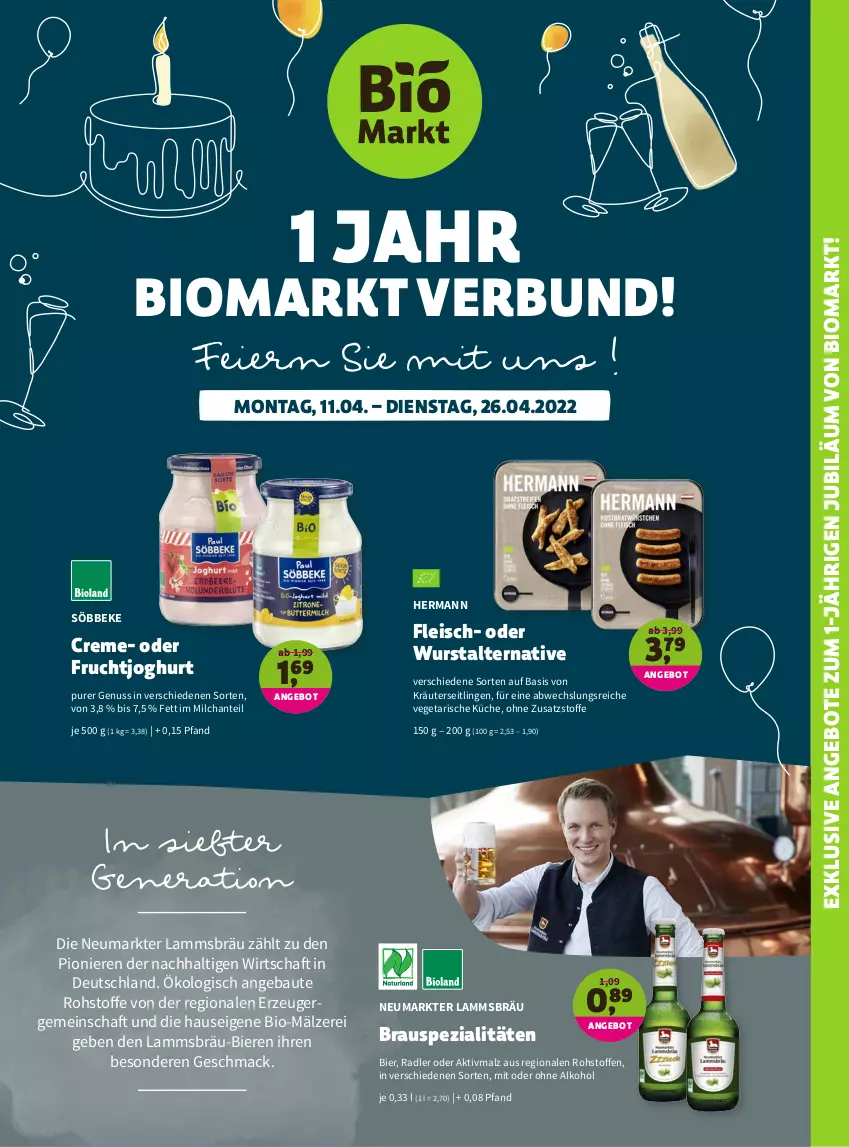 Aktueller Prospekt Denns Biomarkt - Prospekte - von 11.04 bis 26.04.2022 - strona 13 - produkty: alkohol, angebot, angebote, Bau, bier, Biere, bio, creme, eier, eis, fleisch, frucht, fruchtjoghurt, joghur, joghurt, kräuter, Kräuterseitlinge, küche, lamm, mac, malz, milch, nuss, ohne alkohol, radler, söbbeke, Spezi, Ti, Vegeta, wurst