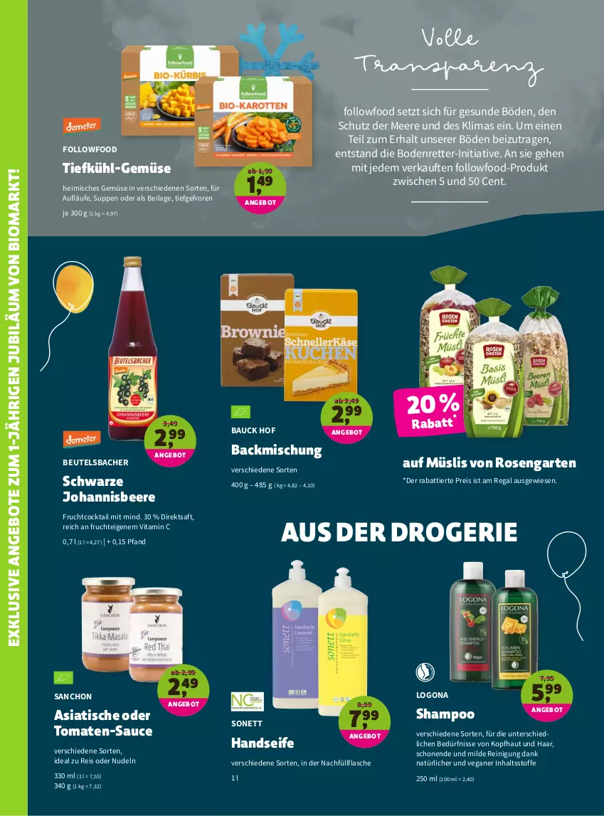 Aktueller Prospekt Denns Biomarkt - Prospekte - von 11.04 bis 26.04.2022 - strona 14 - produkty: angebot, angebote, backmischung, Bau, beere, beutel, bio, cocktail, direktsaft, eis, flasche, frucht, Garten, Handseife, ilag, johannisbeere, müsli, nudel, nudeln, regal, Reinigung, reis, rosen, saft, sauce, Seife, shampoo, suppe, suppen, Ti, tisch, tomate, tomaten, vita, Vitamin C