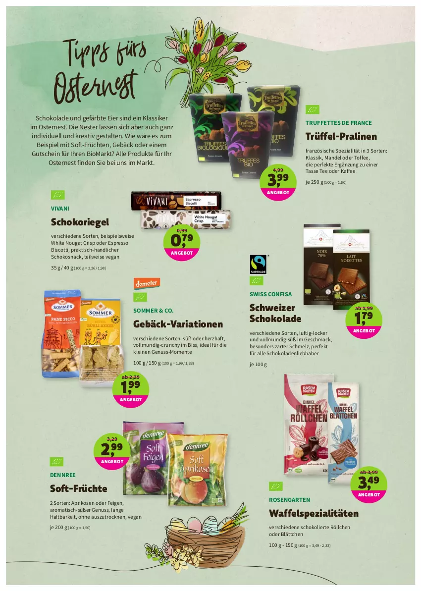 Aktueller Prospekt Denns Biomarkt - Prospekte - von 11.04 bis 26.04.2022 - strona 9 - produkty: angebot, aprikose, aprikosen, bio, dennree, eier, eis, ente, espresso, Feigen, früchte, früchten, Garten, gutschein, kaffee, leine, mac, mandel, nuss, oder espresso, pralinen, Ria, riegel, rosen, schoko, schokolade, schokoladen, schokoriegel, snack, Spezi, tasse, tee, Ti, tisch, Trüffel