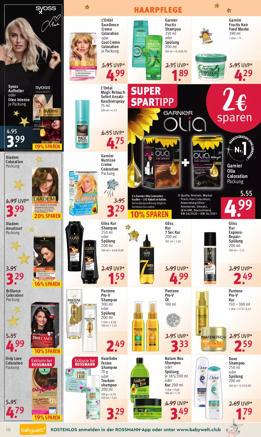 Aktueller Prospekt Rossmann - Prospekte - von 13.12 bis 17.12.2021 - strona 10 - produkty: brillance, creme, diadem, dove, elle, fructis, garnier, gliss, gliss kur, haarpflege, Maske, natur, nature box, Nutrisse, pantene, pantene pro-v, pro-v, shampoo, shampoo 250 ml, shampoo oder spülung, spartipp, spülung, spülung 200 ml, syoss, Ti, Tiere, Trockenshampoo, Yo