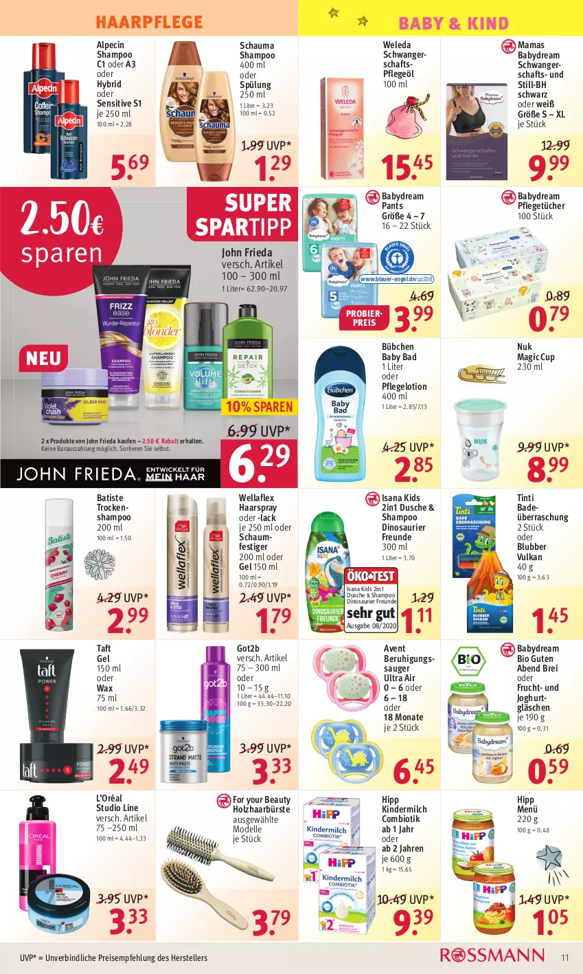 Aktueller Prospekt Rossmann - Prospekte - von 13.12 bis 17.12.2021 - strona 11 - produkty: alpecin, auer, babydream, Bad, Beruhigungssauger, bier, bio, Brei, bübchen, bürste, cin, dell, dusche, eis, elle, Engel, For Your Beauty, frucht, got2b, haarpflege, haarspray, hipp, Holz, isana, joghur, joghurt, Kinder, kindermilch, lack, Lotion, mam, milch, Mode, nuk, oder schaumfestiger, Pants, Pflegeöl, reis, sana, schauma, schauma shampoo, schaumfestiger, shampoo, spartipp, spülung, Taft, teller, Ti, Tiere, Trockenshampoo, tücher, weleda, Wella, wellaflex, Yo