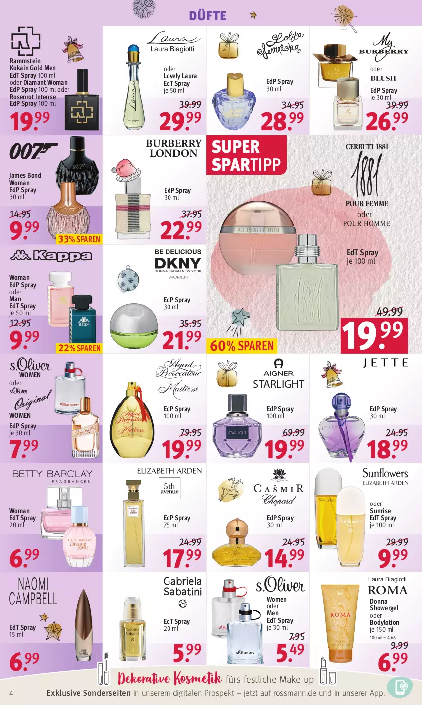 Aktueller Prospekt Rossmann - Prospekte - von 13.12 bis 17.12.2021 - strona 4 - produkty: body, bodylotion, edp spray, edt spray, kosmetik, laura biagiotti, Lotion, Make-up, rosen, spartipp, starlight, Ti