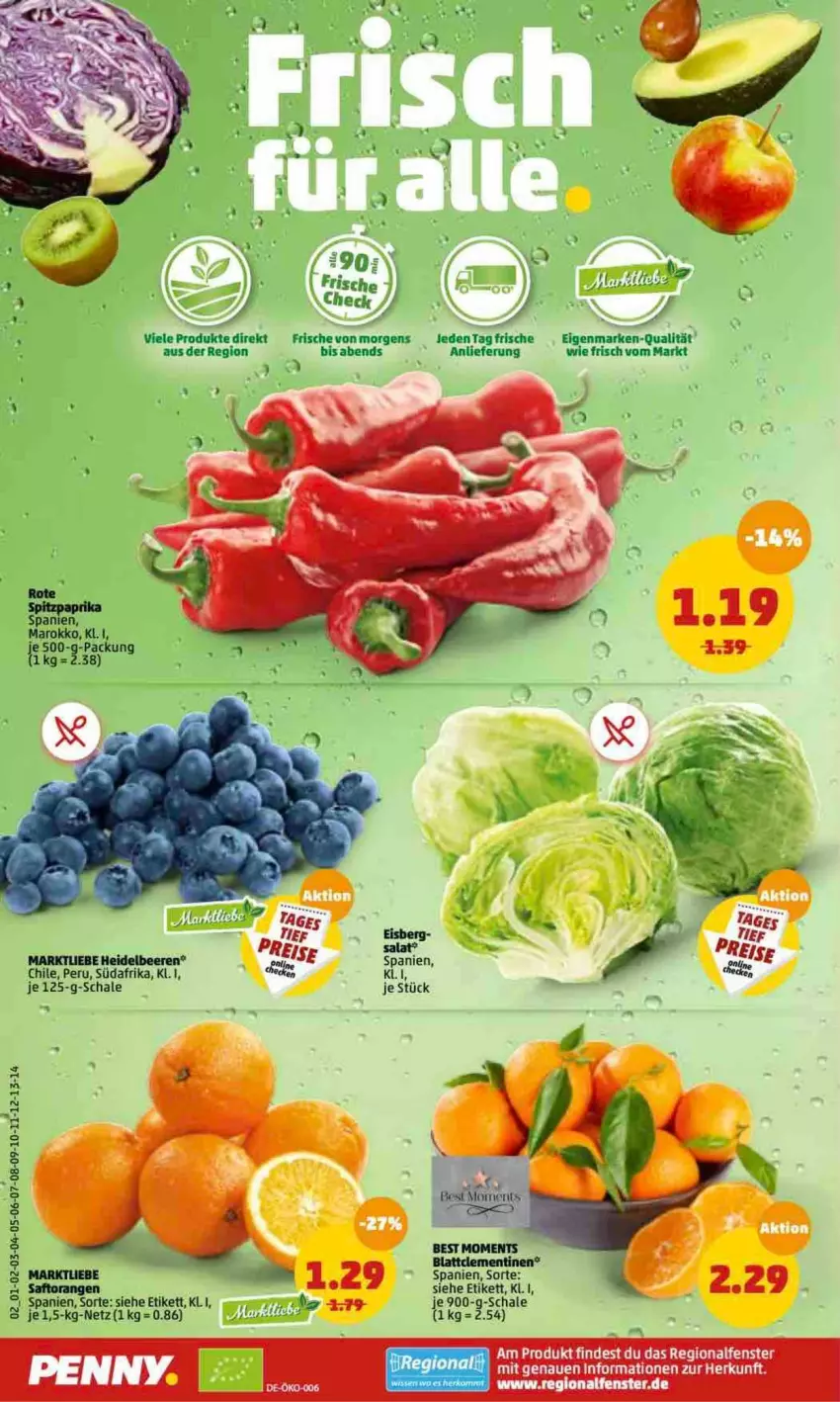 Aktueller Prospekt Penny - Prospekte - von 27.12.2022 bis 01.01.2023 - strona 2 - produkty: beere, beeren, Blattclementinen, clementinen, eis, fenster, heidelbeere, heidelbeeren, orange, orangen, reis, saft, Saftorangen, salat, Schal, Schale, Ti, tisch