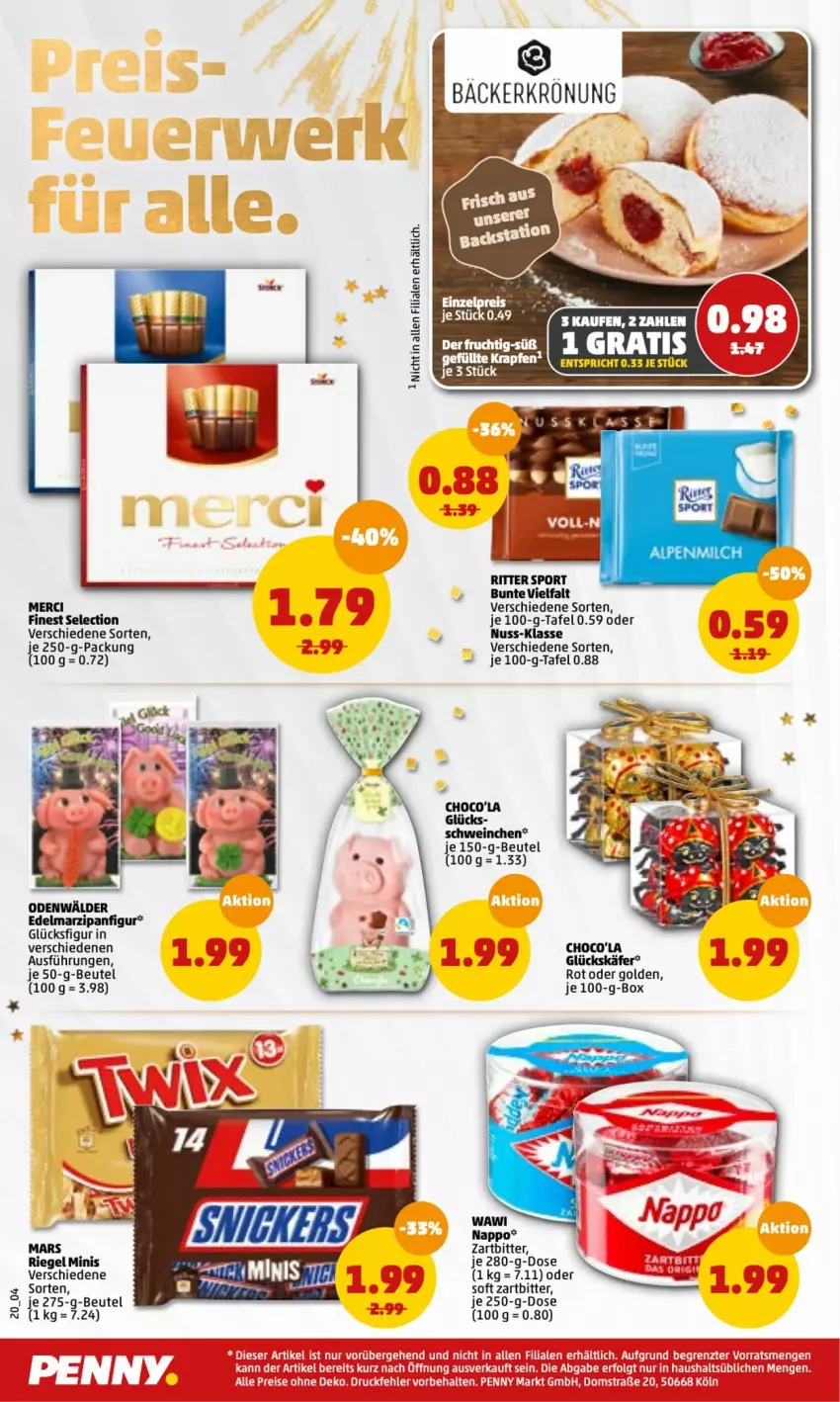 Aktueller Prospekt Penny - Prospekte - von 27.12.2022 bis 01.01.2023 - strona 20 - produkty: beutel, Edelmarzipan, je 250-g-packung, käfer, mars, marzipan, merci, nuss, riegel, ritter, ritter sport, schwein, Sport, tee, Ti, wein, Yo, ZTE