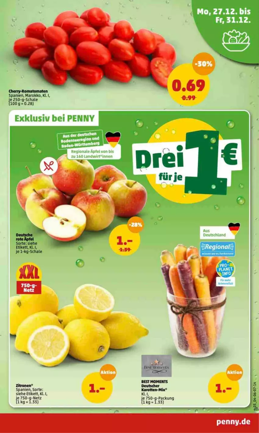 Aktueller Prospekt Penny - Prospekte - von 27.12.2022 bis 01.01.2023 - strona 3 - produkty: karotten, Romatomaten, Schal, Schale, Ti, tomate, tomaten, zitrone, zitronen