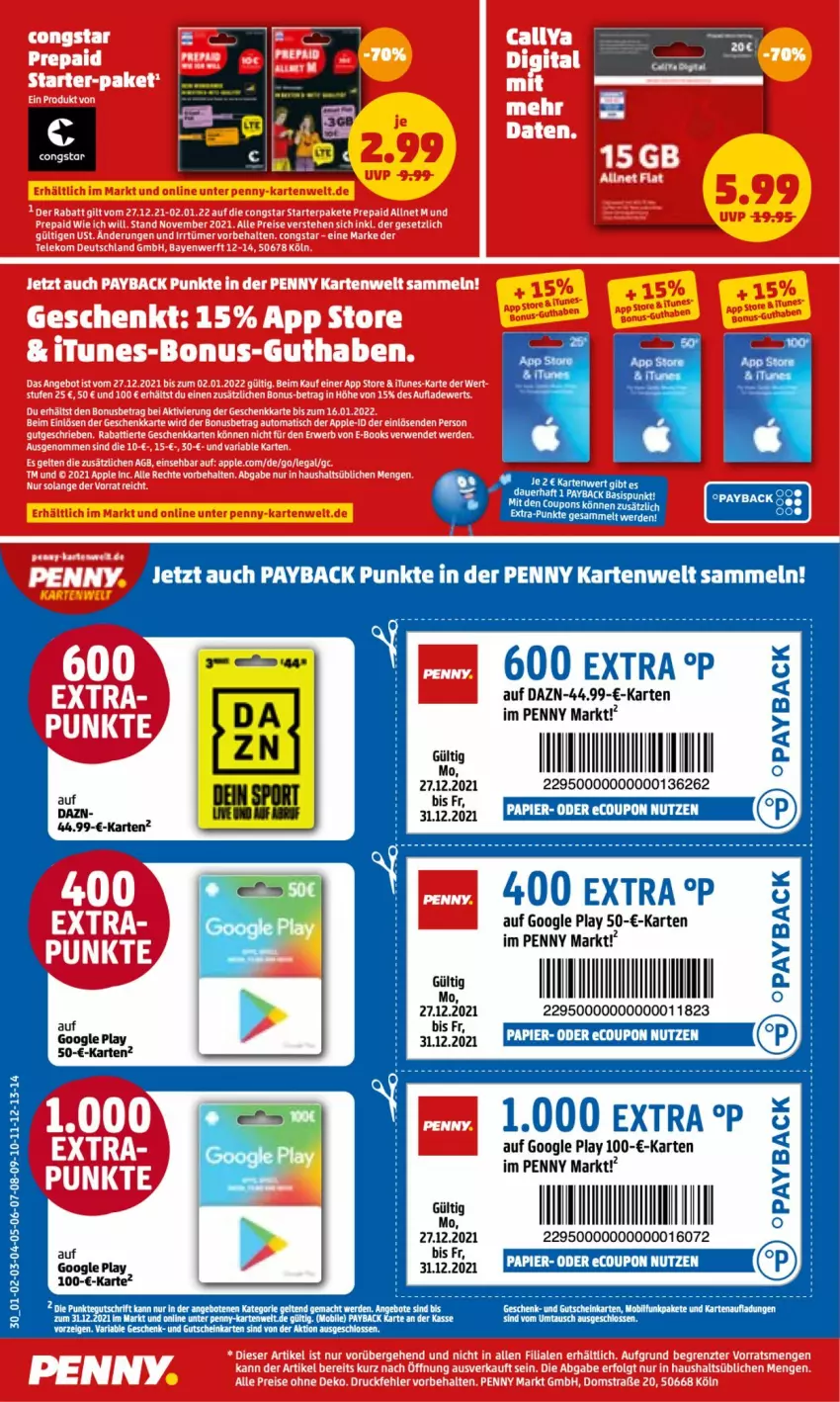 Aktueller Prospekt Penny - Prospekte - von 27.12.2022 bis 01.01.2023 - strona 30 - produkty: angebot, angebote, congstar, coupon, coupons, erde, google play, gutschein, mac, papier, payback, Ria, Ti