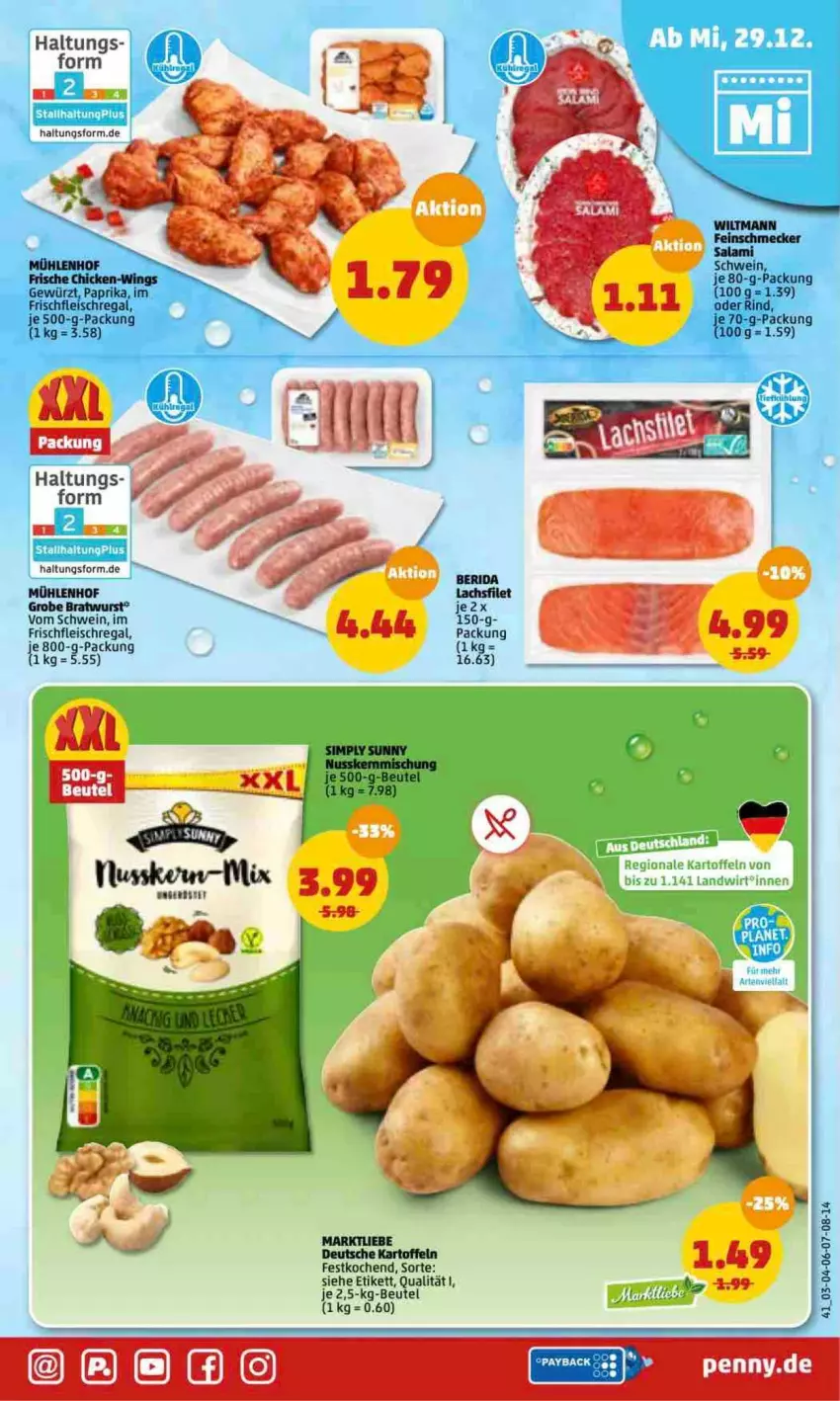 Aktueller Prospekt Penny - Prospekte - von 27.12.2022 bis 01.01.2023 - strona 41 - produkty: beutel, bratwurst, eis, filet, fleisch, gewürz, grobe bratwurst, kartoffel, kartoffeln, lachs, lachsfilet, paprika, regal, rind, schwein, Ti, wein, wurst