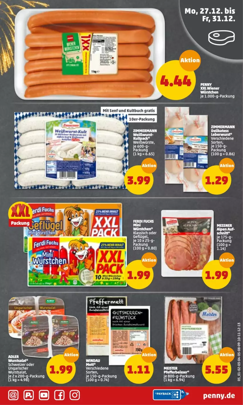 Aktueller Prospekt Penny - Prospekte - von 27.12.2022 bis 01.01.2023 - strona 5 - produkty: buch, eis, ferdi fuchs, Meister, pfeffer, salat, senf, Ti, Weißwurst, wurst, würstchen