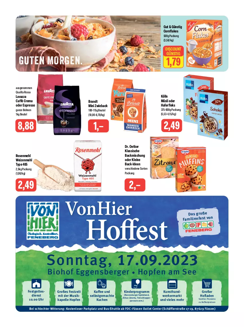 Aktueller Prospekt Feneberg - Prospekte - von 31.08 bis 02.09.2023 - strona 8 - produkty: backmischung, Berger, beutel, bio, bohne, bohnen, brandt, burger, caffè crema, discount, Dr. Oetker, eis, Elan, elle, ente, espresso, flakes, hafer, haferfleks, kaffee, Kinder, kölln, kuchen, lavazza, leine, mac, mehl, müsli, oder espresso, ravensburger, reis, rosen, Rosenmehl, Spiele, Ti, type 405, uhr, weizenmehl, Zelt