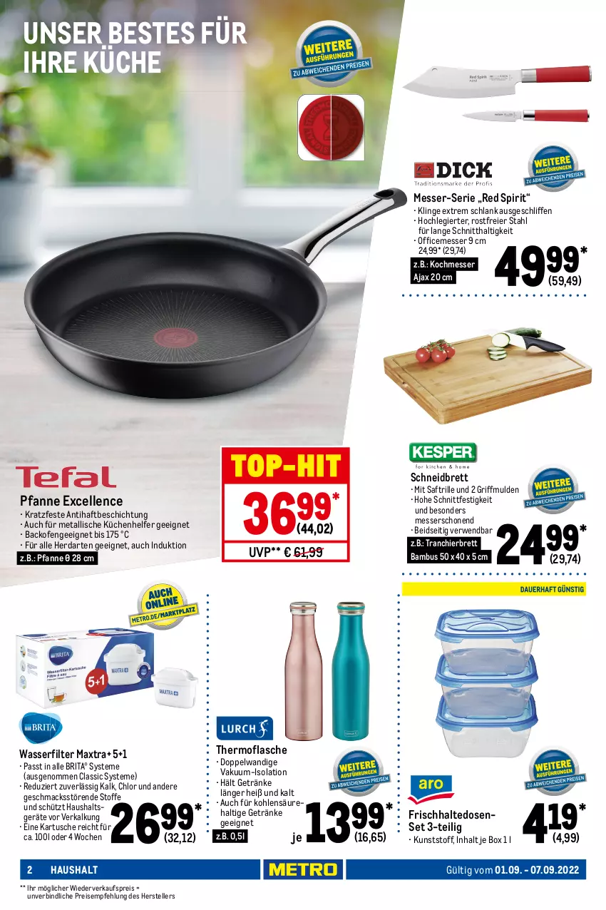 Aktueller Prospekt Metro - NonFood - von 01.09 bis 07.09.2022 - strona 2 - produkty: ajax, backofen, bambus, besteck, brita, brut, cin, edelstahl, eier, eis, elle, ente, flasche, frischhaltedosen, gabel, geschirr, Geschirrserie, getränk, getränke, Haushaltsgeräte, herdarten, kaffee, küche, Küchen, kuchen, Küchenhelfer, LG, Löffel, mac, Maxtra, messer, mikrowelle, Ofen, office, pasta, pfanne, pizza, reis, rwe, saft, Spezi, spülmaschinen, suppe, suppen, teller, Ti, top-hit, Tranchierbrett, wasser, wasserfilter