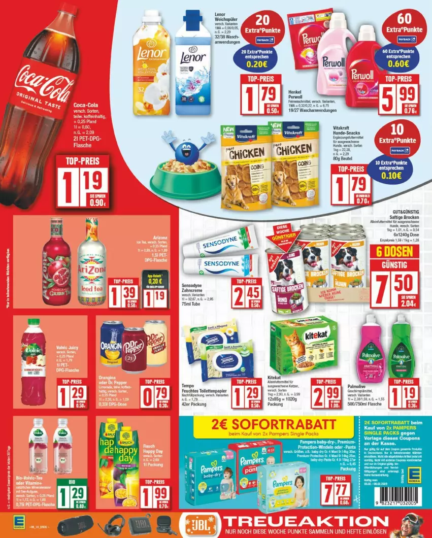 Aktueller Prospekt Edeka - Prospekte - von 03.02 bis 08.02.2025 - strona 14 - produkty: Brock, creme, feuchtes toilettenpapier, flasche, henkel, kraft, papier, perwoll, saft, sensodyne, snack, snacks, sofortrabatt, Ti, toilettenpapier, vita, vitakraft, zahncreme