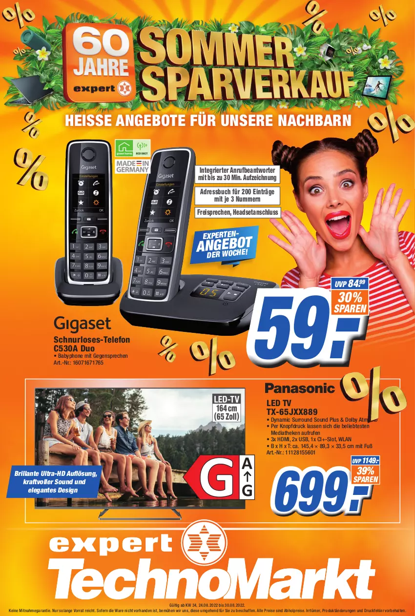 Aktueller Prospekt Expert Technomarkt - Prospekte - von 24.08 bis 30.08.2022 - strona 1 - produkty: abholpreise, alle preise sind abholpreise, angebot, angebote, Babyphone, buch, eis, HDMI, Headset, kraft, led tv, reis, telefon, Ti, usb