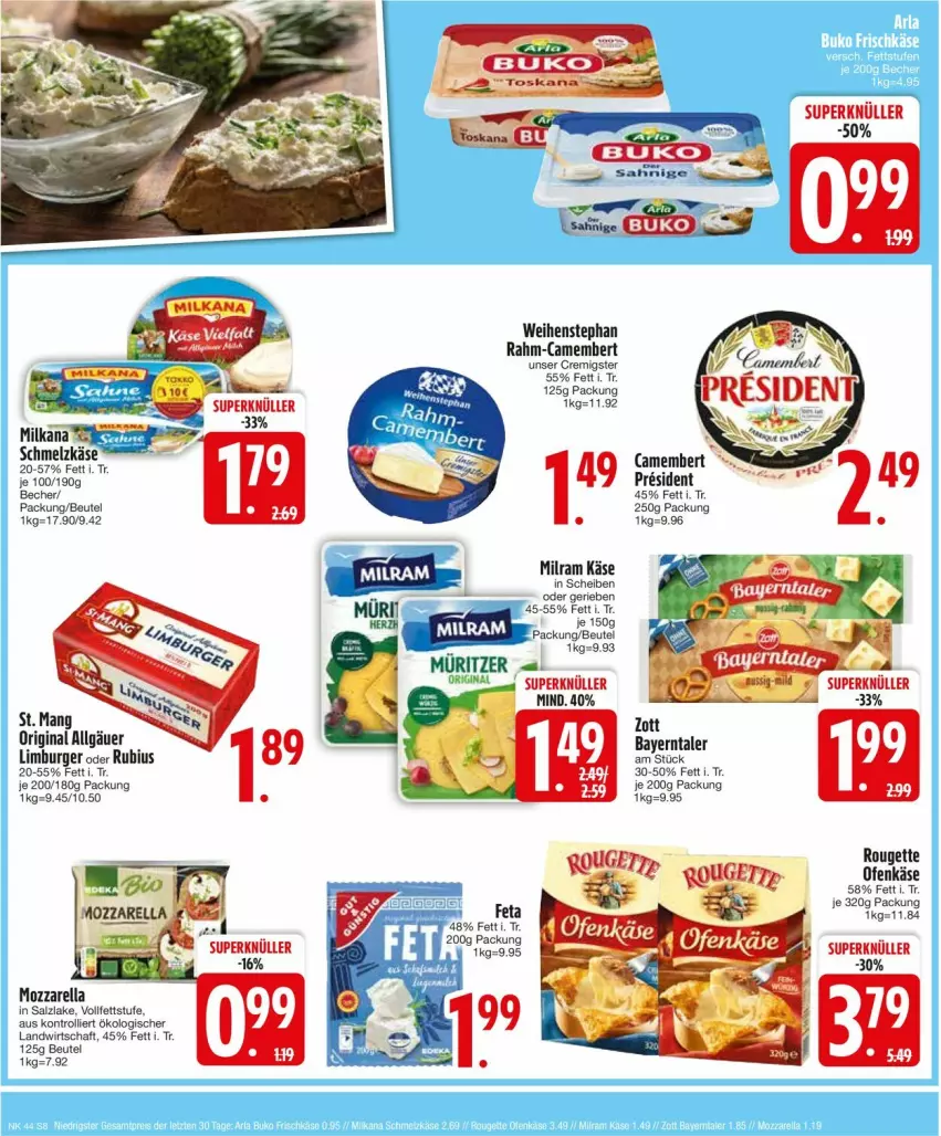 Aktueller Prospekt Edeka - Prospekte - von 28.10 bis 02.11.2024 - strona 10 - produkty: Becher, beutel, burger, camembert, feta, gin, Käse, LG, Limburger, milka, milkana, milram, mozzarella, Ofen, Ofenkäse, rel, rouge, rougette, Rubius, salz, Schmelzkäse, St. Mang, trolli, weihenstephan, zott