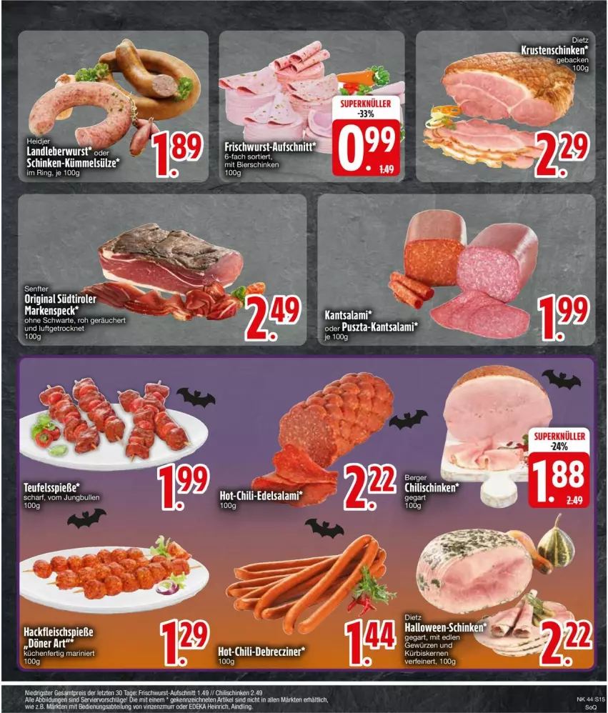 Aktueller Prospekt Edeka - Prospekte - von 28.10 bis 02.11.2024 - strona 17 - produkty: Abtei, aufschnitt, chili, deka, eis, fleisch, Fleischspieße, frischwurst-aufschnitt, gewürz, gin, hackfleisch, Krustenschinken, küche, Küchen, landleberwurst, leberwurst, LG, reis, salami, schinken, Speck, südtiroler, Ti, wurst, ZTE