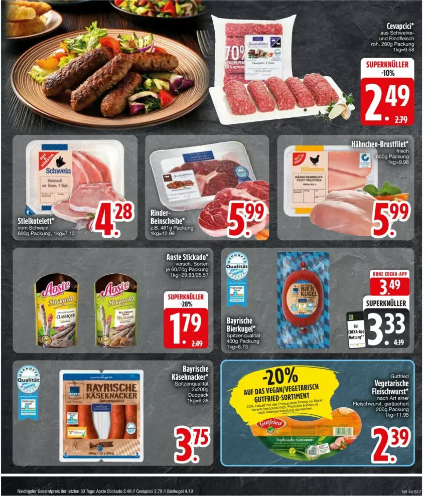 Aktueller Prospekt Edeka - Prospekte - von 28.10 bis 02.11.2024 - strona 19 - produkty: aoste stickado, bier, cevapcici, eis, fleisch, fleischwurst, gutfried, Käse, knacker, Kugel, reis, rind, rindfleisch, schwein, schweine, spitzenqualität, stickado, Ti, wein, weine, wurst, ZTE