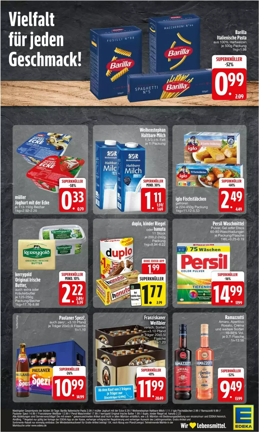 Aktueller Prospekt Edeka - Prospekte - von 28.10 bis 02.11.2024 - strona 2 - produkty: ACC, barilla, eis, ente, flasche, franziskaner, hero, italienische pasta, lebensmittel, mac, Müller, pasta, Paula, paulaner, rama, ramazzott, ramazzotti, reis, Spezi, tee, Ti, zott, ZTE