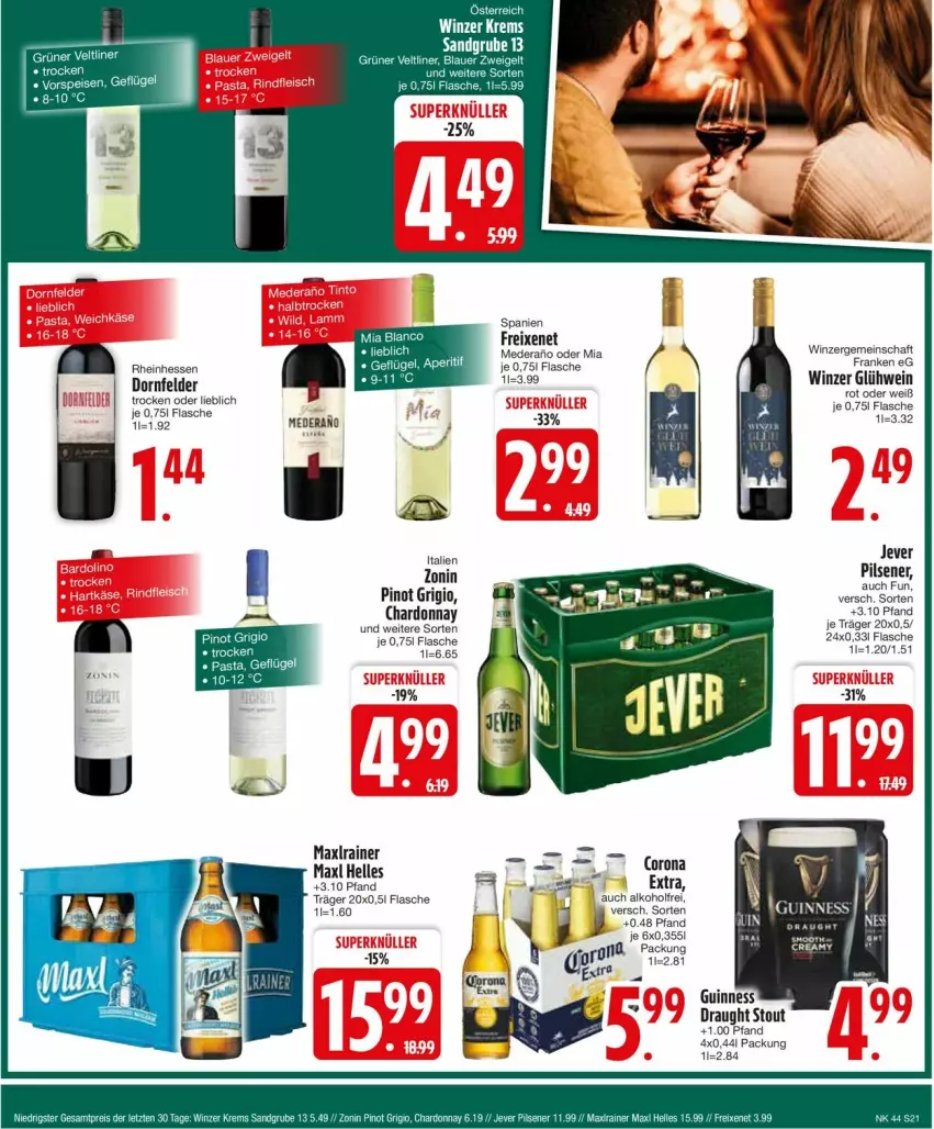 Aktueller Prospekt Edeka - Prospekte - von 28.10 bis 02.11.2024 - strona 23 - produkty: alkohol, chardonnay, corona, dornfelder, elle, flasche, freixenet, Glühwein, jever, Maxl Helles, Maxlrainer, pils, pilsener, Pinot, pinot grigio, wein, zonin