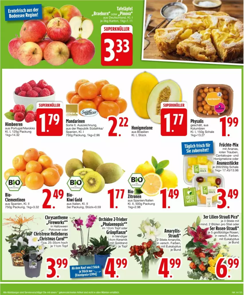 Aktueller Prospekt Edeka - Prospekte - von 28.10 bis 02.11.2024 - strona 7 - produkty: ananas, Ananasstücke, beere, beeren, bio, Blüte, clementinen, eis, elle, himbeer, himbeere, himbeeren, honig, honigmelone, kiwi, Kiwi Gold, mandarine, mandarinen, melone, orchidee, pflanze, phalaenopsis, Physalis, reis, rosen, Schal, Schale, Ti, topf, trauben, zitrone, zitronen