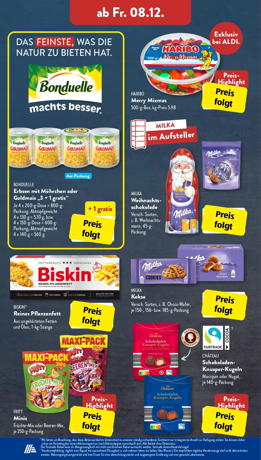 Aktueller Prospekt AldiSud - IN ZWEI WOCHEN - von 04.12 bis 09.12.2023 - strona 26 - produkty: aldi, alle artikel ohne dekoration, beere, beeren, bonduelle, dekoration, eis, elle, erbsen, erde, früchte, gin, Goldmais, haribo, kakao, keks, kekse, Kugel, LG, mais, marzipan, milka, natur, pflanze, pflanzen, Pflanzenfett, reis, schoko, schokolade, schokoladen, teller, Ti, wasser, xmas, ZTE