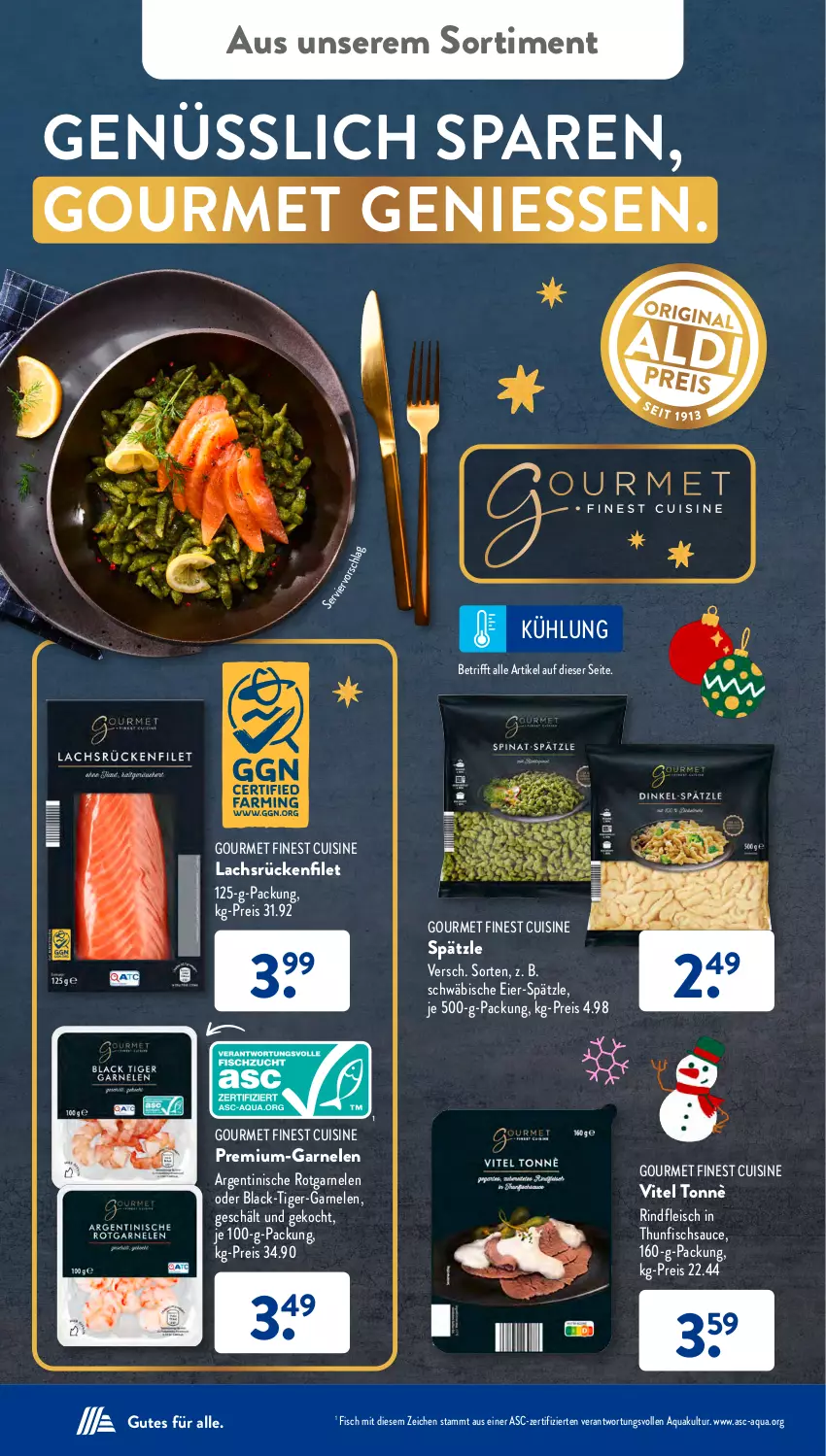 Aktueller Prospekt AldiSud - IN ZWEI WOCHEN - von 04.12 bis 09.12.2023 - strona 34 - produkty: aqua, eier, eis, filet, fisch, fleisch, garnelen, lachs, lack, reis, rind, rindfleisch, sauce, thunfisch, Ti, Tiger-Garnelen