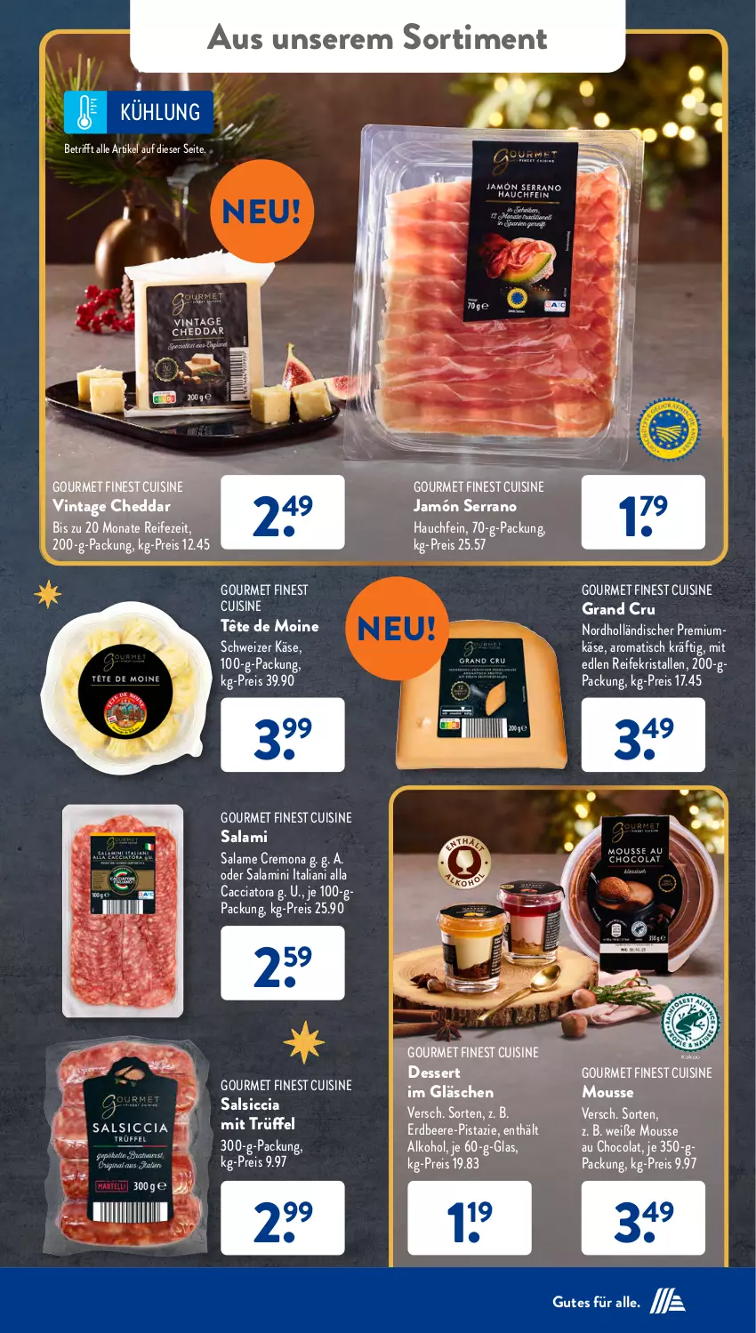 Aktueller Prospekt AldiSud - IN ZWEI WOCHEN - von 04.12 bis 09.12.2023 - strona 35 - produkty: ACC, alkohol, beere, cheddar, cola, dessert, eis, erdbeere, jamón serrano, Käse, mousse, Mousse au Chocolat, reis, salami, salsiccia, serrano, Tête de Moine, Ti, tisch, Trüffel