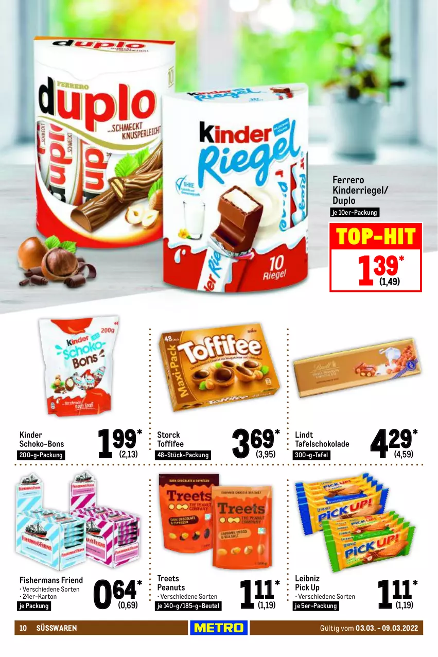 Aktueller Prospekt Metro - Food - von 03.03 bis 09.03.2022 - strona 10 - produkty: beutel, duplo, ferrero, Kinder, leibniz, lindt, riegel, schoko, schoko-bons, schokolade, storck, süsswaren, tafelschokolade, Ti, toffifee, top-hit