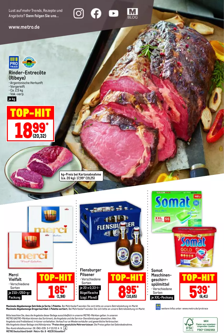 Aktueller Prospekt Metro - Food - von 03.03 bis 09.03.2022 - strona 16 - produkty: abholpreise, angebot, angebote, bügel, bügelflasche, burger, eis, entrecôte, flasche, flensburger, geschirr, geschirrspülmittel, getränk, getränke, ilag, LG, merci, Metro, metro gastro, Palette, pils, pilsener, Rauch, reis, rezept, rezepte, rind, rinder, rwe, somat, spülmittel, Ti, top-hit, xxl-packung