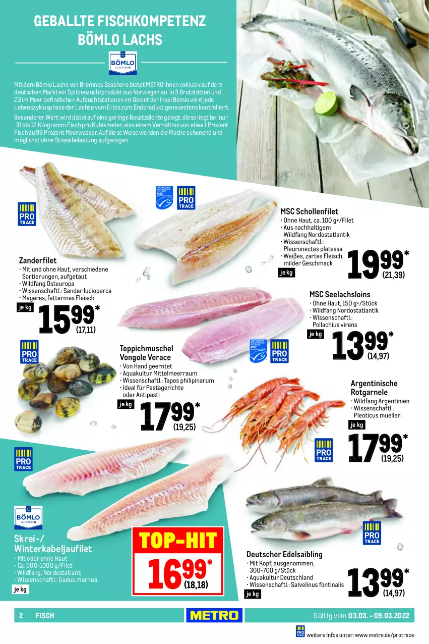 Aktueller Prospekt Metro - Food - von 03.03 bis 09.03.2022 - strona 2 - produkty: antipasti, aqua, asti, ball, brut, eis, elle, erde, filet, fisch, fische, fleisch, kabeljaufilet, lachs, mac, Meerwasser, Metro, pasta, Pastagericht, ring, rum, rwe, Saibling, scholl, teppich, Ti, top-hit, trolli, wasser, Wild, Zander