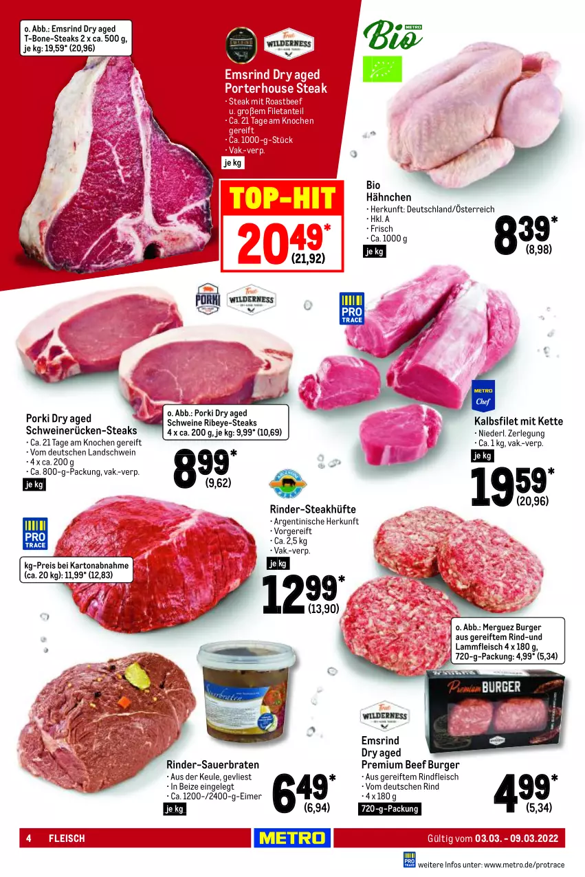 Aktueller Prospekt Metro - Food - von 03.03 bis 09.03.2022 - strona 4 - produkty: auer, beef, bio, braten, bsf, burger, eimer, eis, filet, fleisch, Kette, lamm, Lammfleisch, Metro, reis, rind, rinder, rindfleisch, roastbeef, schwein, schweine, schweinerücken, steak, steakhüfte, steaks, Ti, top-hit, wein, weine