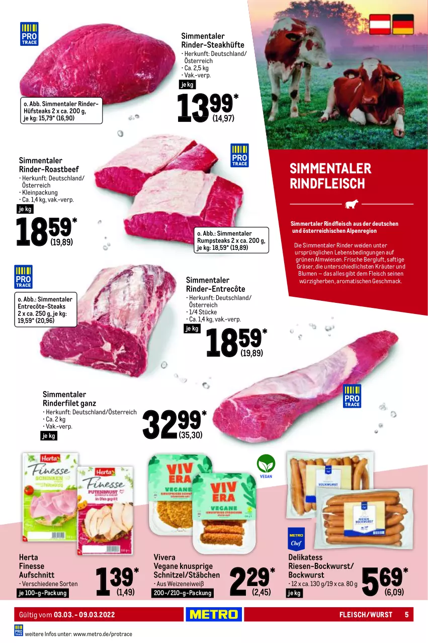 Aktueller Prospekt Metro - Food - von 03.03 bis 09.03.2022 - strona 5 - produkty: aufschnitt, beef, blume, blumen, bockwurst, eis, entrecôte, filet, finesse, fleisch, herta, herta finesse, kräuter, mac, Metro, rind, rinder, rinderfilet, rindfleisch, roastbeef, rum, rumpsteak, saft, schnitzel, sim, steak, steakhüfte, steaks, Ti, tisch, wurst