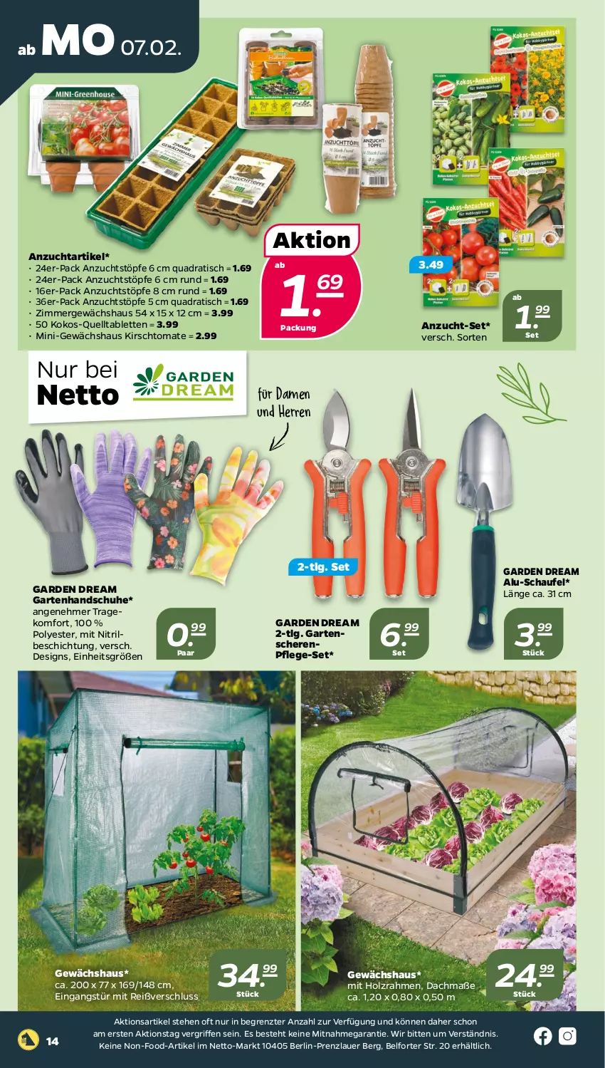 Aktueller Prospekt Netto - Angebote ab Montag - von 07.02 bis 12.02.2022 - strona 14 - produkty: auer, Garten, Gartenschere, Gewächshaus, handschuhe, Holz, kirsch, kokos, LG, quad, Schere, schuhe, tablet, tablett, Tablette, Ti, tisch, tomate, ZTE