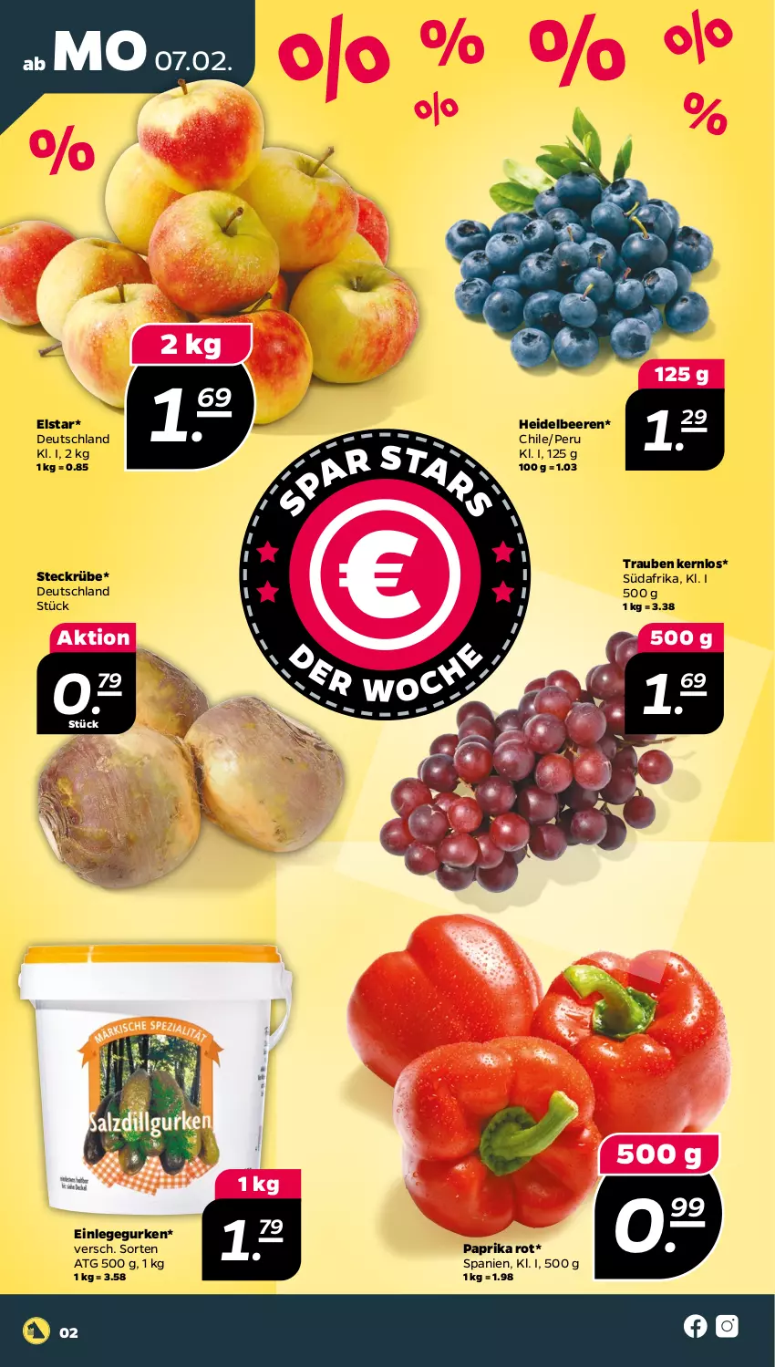 Aktueller Prospekt Netto - Angebote ab Montag - von 07.02 bis 12.02.2022 - strona 2 - produkty: beere, beeren, gurke, gurken, heidelbeere, heidelbeeren, paprika, paprika rot, Ti, trauben