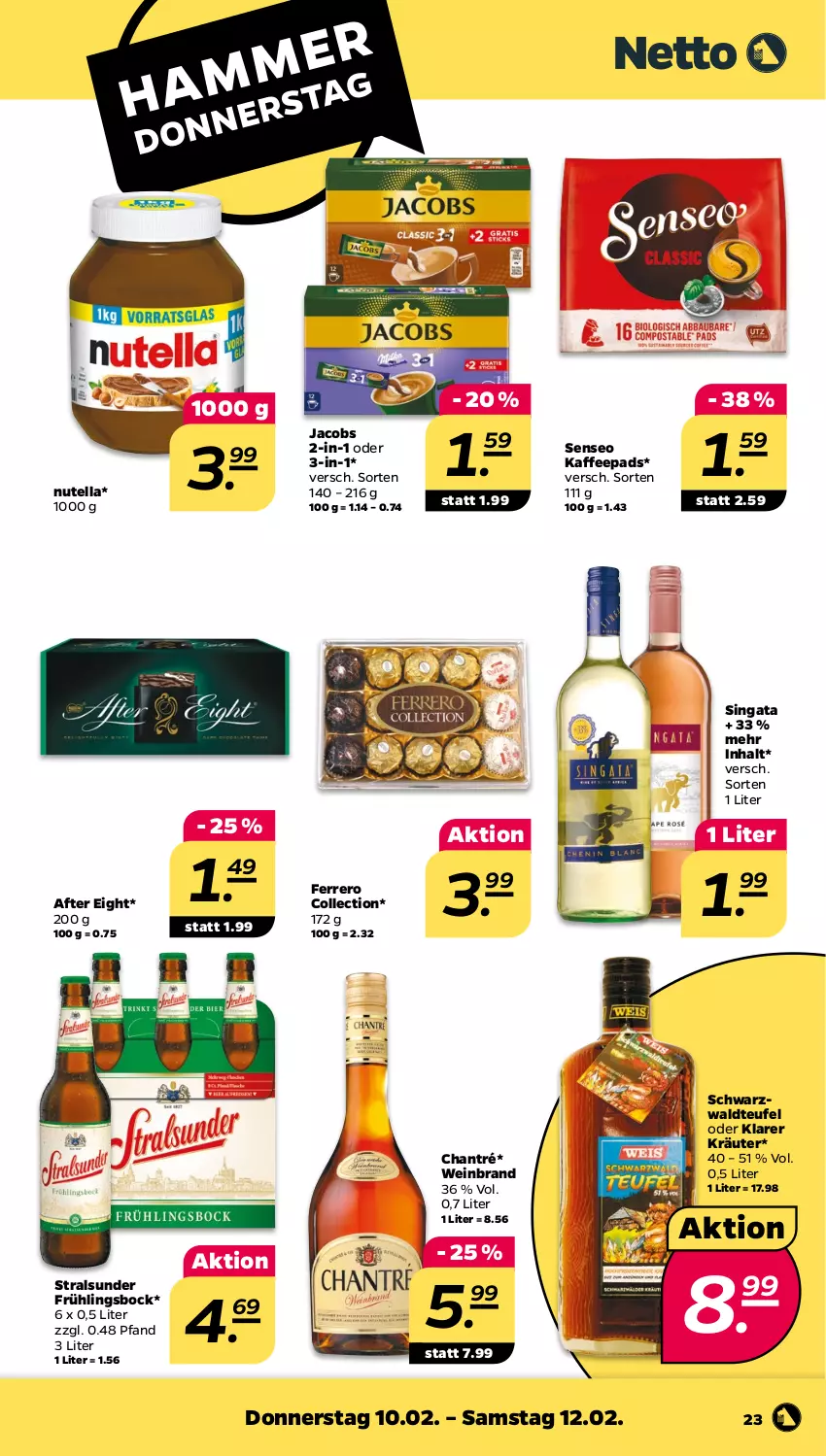 Aktueller Prospekt Netto - Angebote ab Montag - von 07.02 bis 12.02.2022 - strona 23 - produkty: after eight, chantré, ferrero, jacobs, kaffee, kaffeepads, kräuter, nutella, senseo, Ti, wein, weinbrand